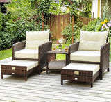 5 Piece Outdoor Patio Bistro Set with Ottoman, Patio Conversation Sets with Tempered Glass Top Side Table