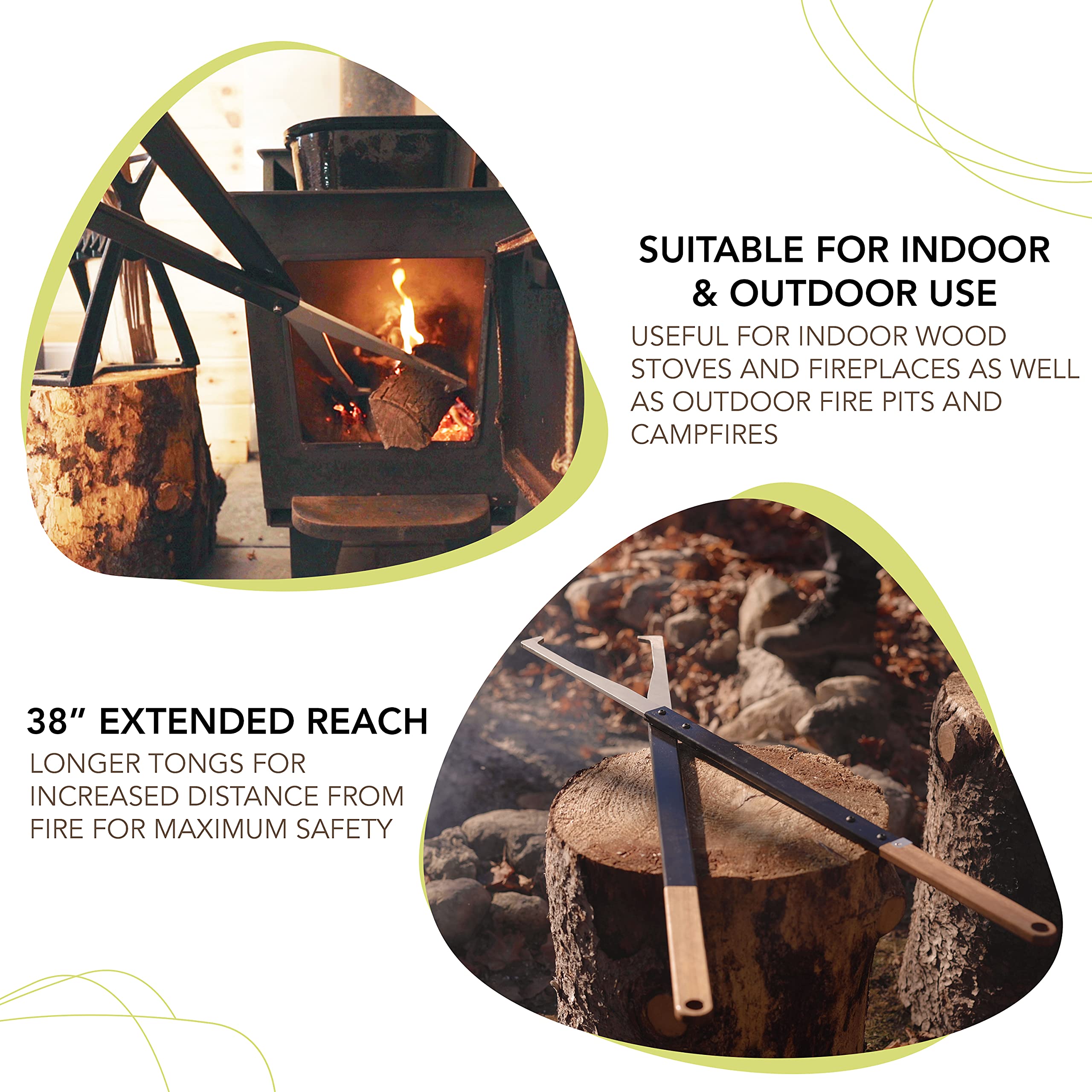 KABIN Fire Tong Log Grabber – Extra Long Firewood Claw Tongs for Fireplace