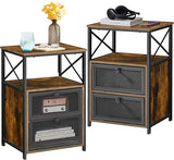 End Side Table, Modern Night Stand with Storage Space and Door, Set of 2 Nightstands