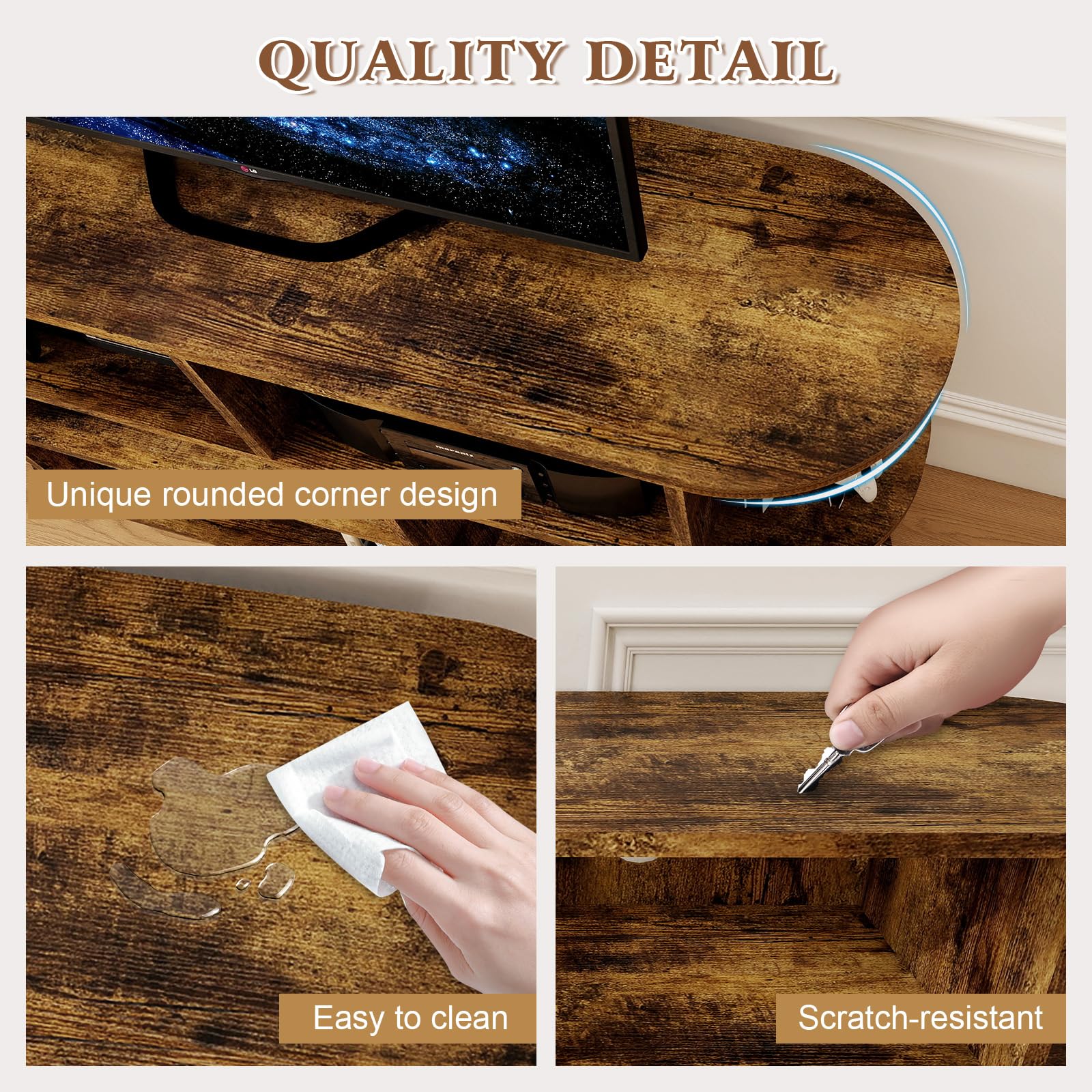 Solid Wood TV Stand with Storage and Adjustable Shelves