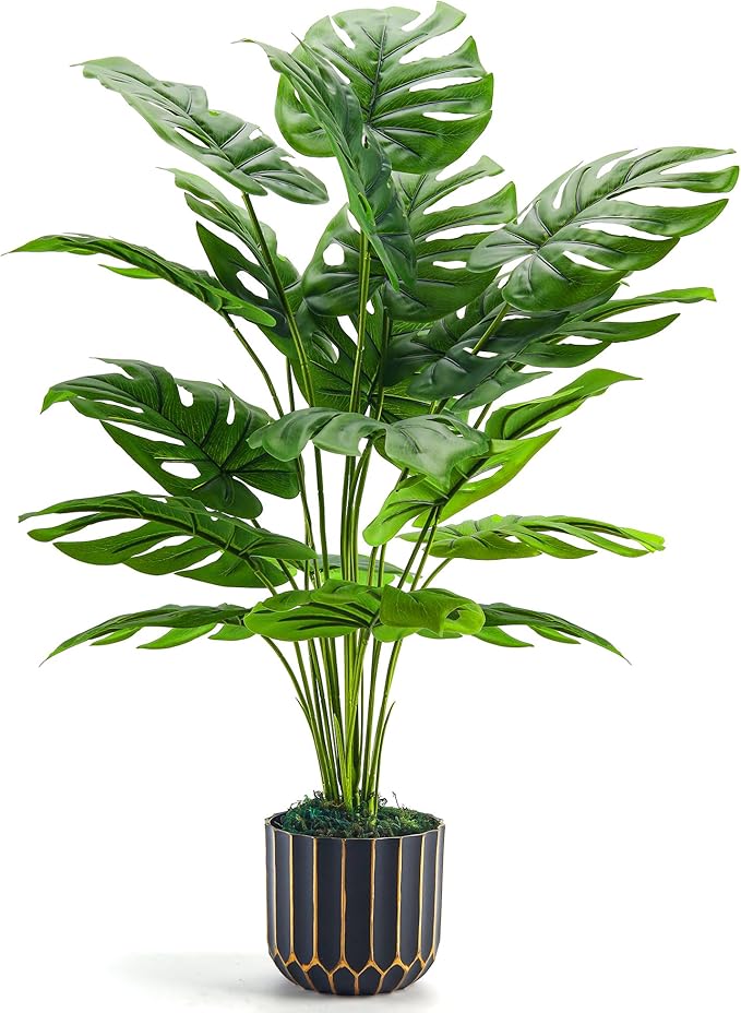 Rose Fake Plants Tall 28'' Artificial Monstera Faux Plants Indoor for Living Room