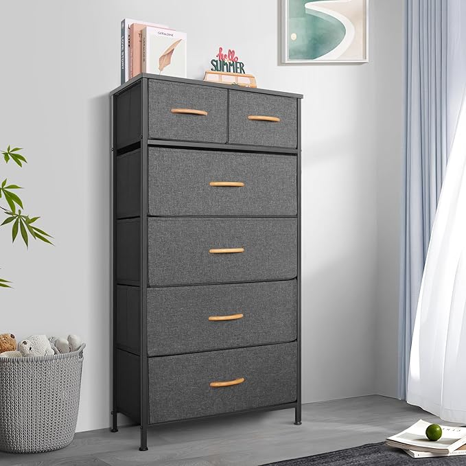 Tall Dresser for Bedroom, Vertical Storage Organizer Tower with 7 Drawers