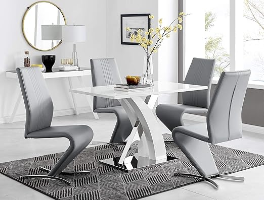 Atlanta White High Gloss Dining Table with Chrome Base & 4 Willow Chairs