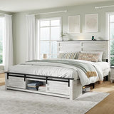 Queen Bed Frame with Wood Headboard & Charging Station