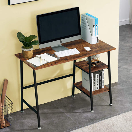 43 Inch Computer Desks Home Office, Writing Desk with Storage Side Desk Hutch Workstation