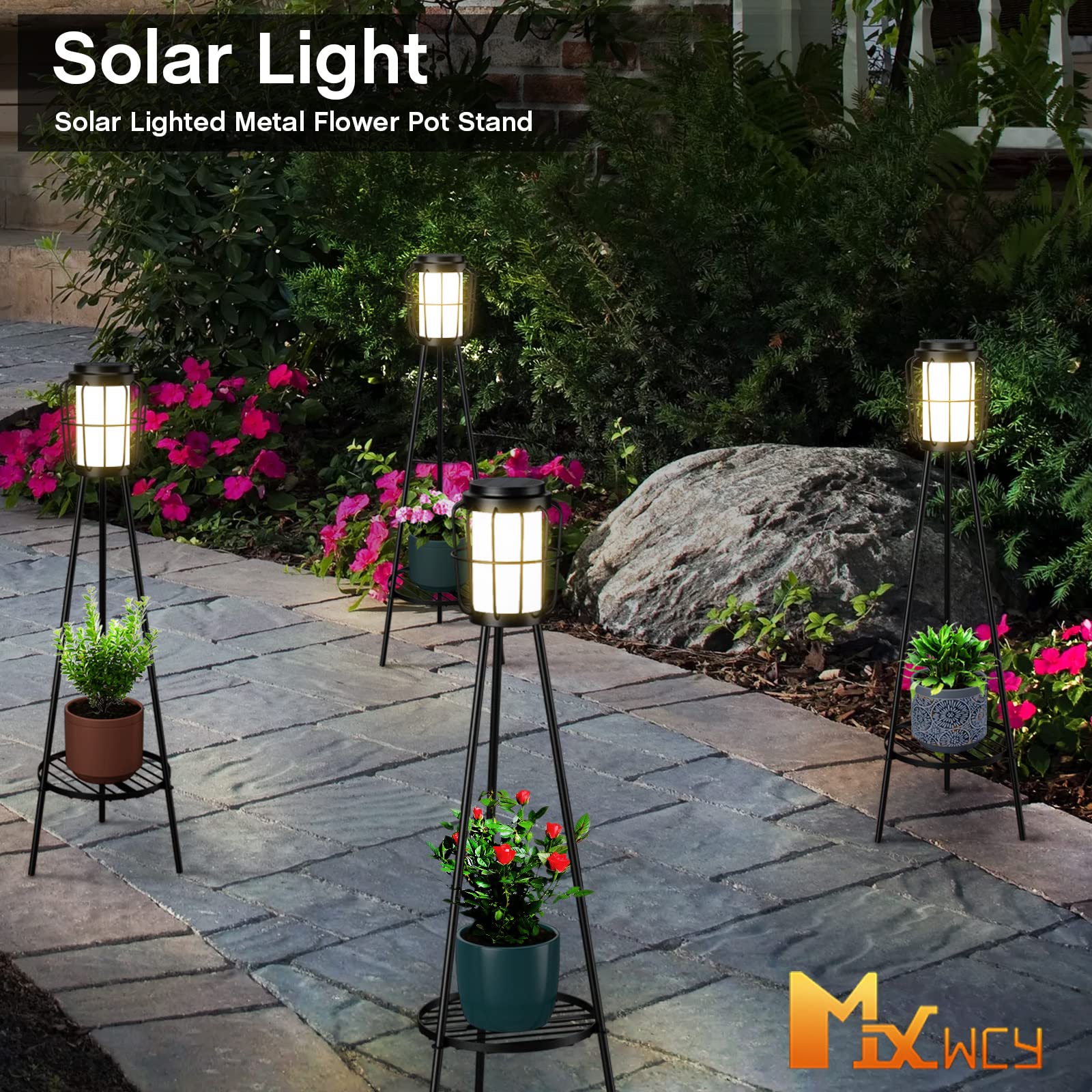 2 Pack Solar Lights Outdoor with Plant Stands, Solar Floor Lamp