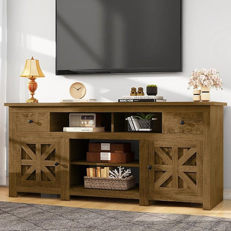 Farmhouse TV Stand 70 Inches, Entertainment Center with Power Outlet