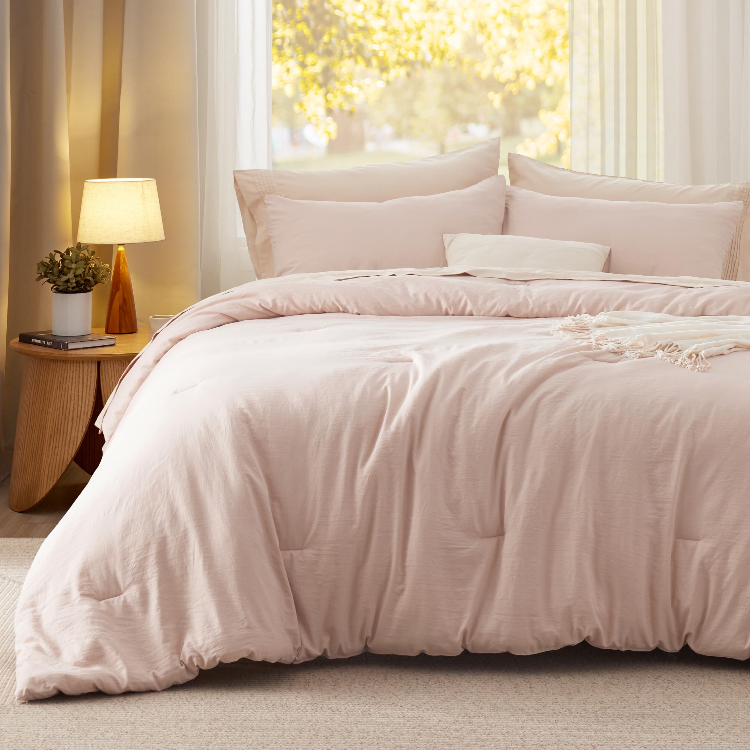 Light Pink Oversized King Comforter Set - 3 Piece Prewashed Bedding