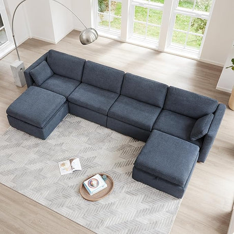 Oversized Modular Sectional Fabric Sofa Set, Extra Large U Shaped Couch with Reversible