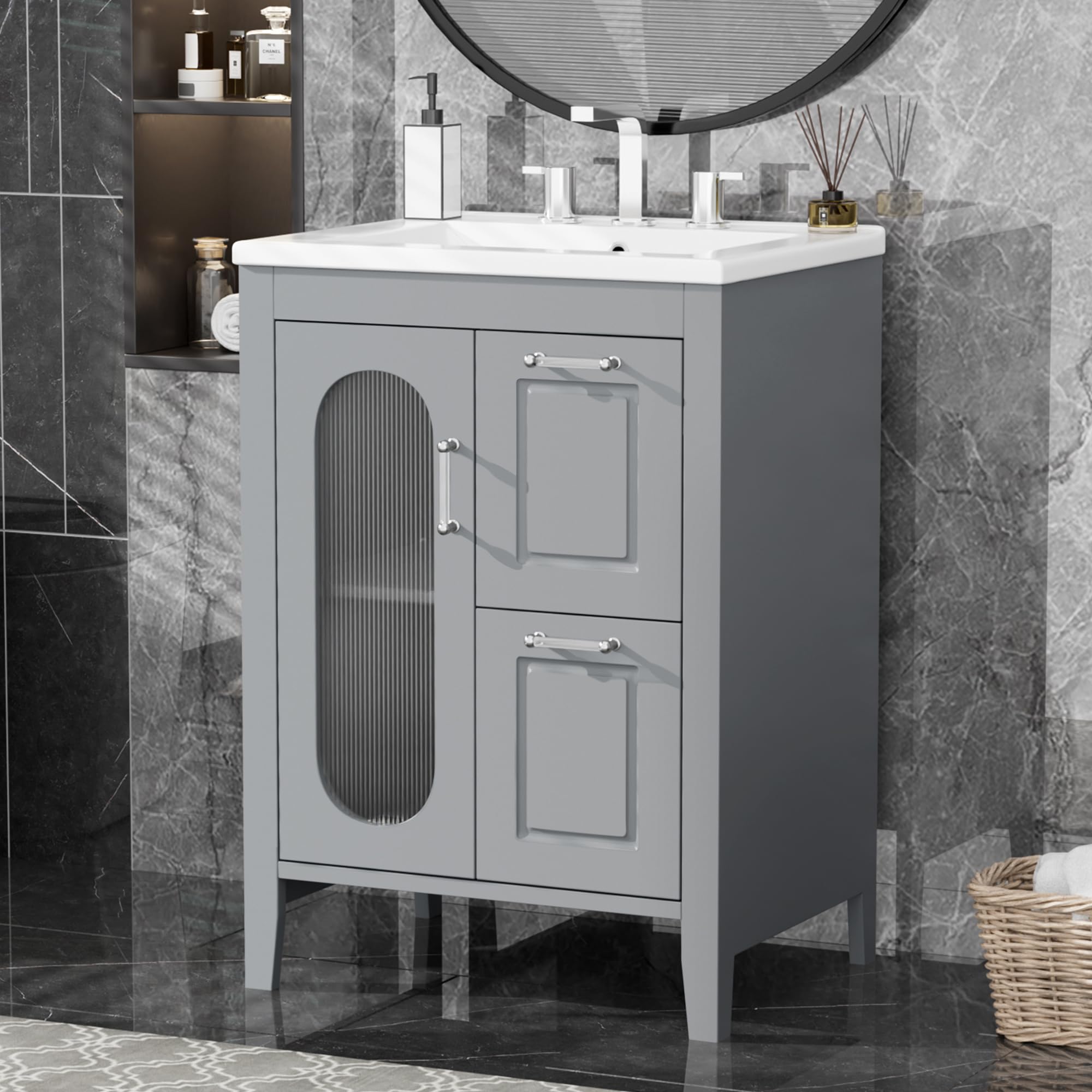24" Bathroom Vanity with Sink, Free Standing Single Basin Vanity Set with Two Drawers
