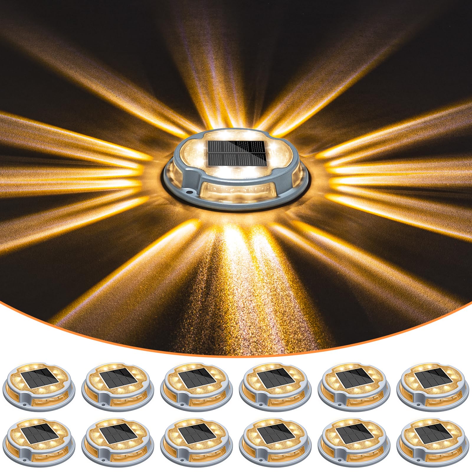 Solar Driveway Lights Deck Lights Dock Marine Lights,12 Pack Solar Ground Lights