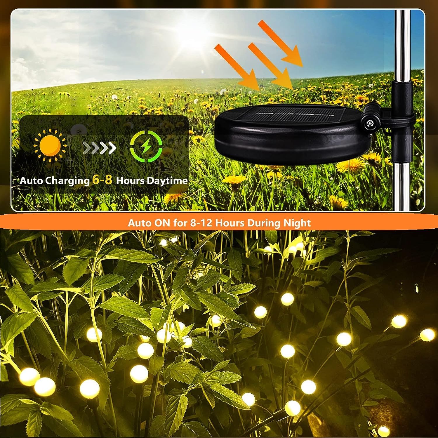 4-Pack Solar Garden Lights Outdoor, Upgraded 32 LED Firefly Solar Lights
