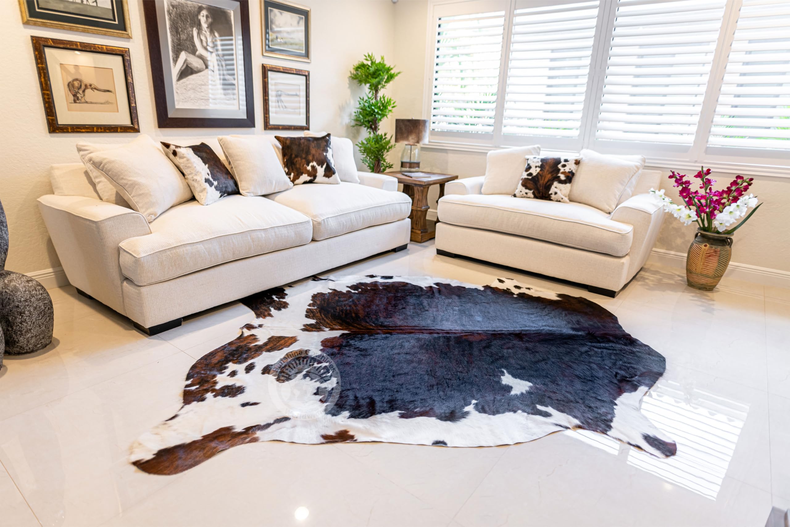 100% Genuine Dark Brindel White Belly Cowhide Rug - Modern Style Animal Skin Rug