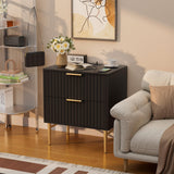 Black Nightstand Set of 2 with Charging Station, Fluted Nightstand with Drawers
