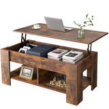 Lift Top 39in Hidden Compartment and Storage Shelf, Solid Wood Coffee Table