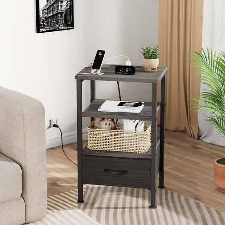 Nightstands Set of 2 with Charging Station, Night Stand with Charging