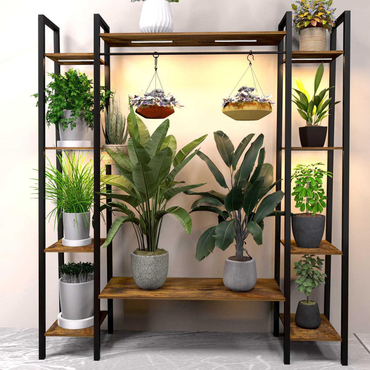 6-Tier Plant Stand with Grow Light, Holds 10 Pots, 55-Inch Indoor Plant Shelving Unit