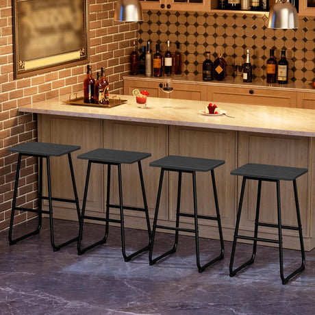 Bar Stools, 26'' Bar Stools with Footrest, Set of 2 Industrial Bar Chairs, Kitchen Counter Bar