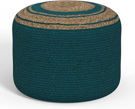 Serena Round Pouf, Footstool, Upholstered in Natural Cotton with Hand Braided Jute