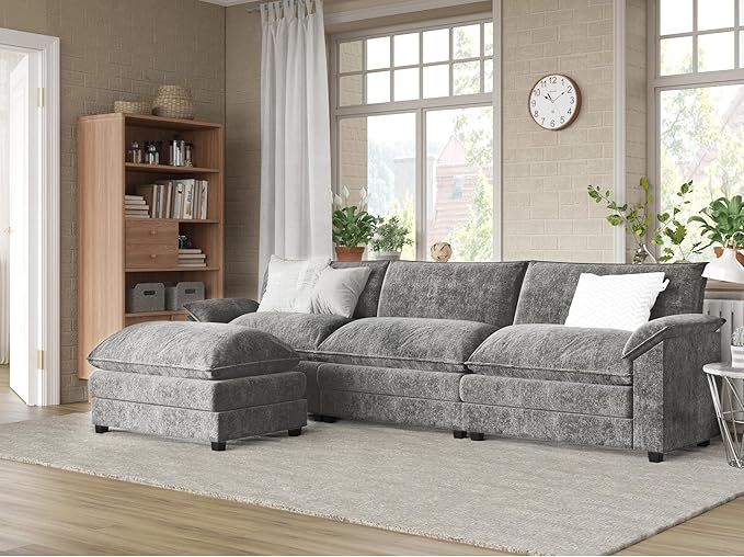 Modern Convertible Sofa U Shaped Couch, Fabric 6 Seat Sofa Set