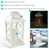 Sunnydaze Concord 11-Inch Solar LED Decorative Candle Lantern - Tabletop/Hanging Light - Set of 2 - White