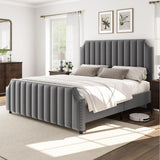 Queen Size Platform Bed Frame with 50.2" Headboard, Velvet Upholstered Bed Frame