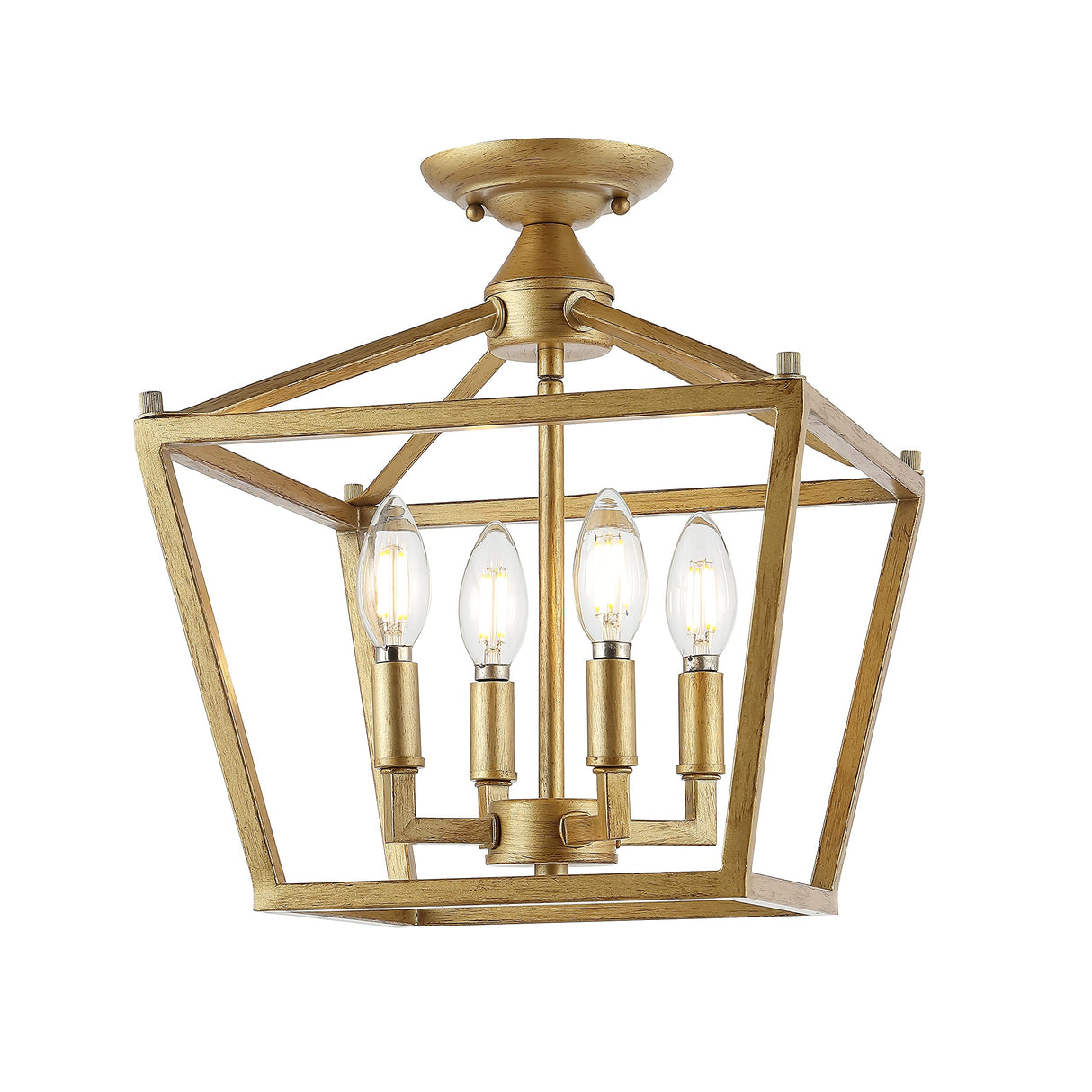 JYL7610B Plains Mini Lantern 12" 4-Light Iron Modern Farmhouse LED Flush Mount,