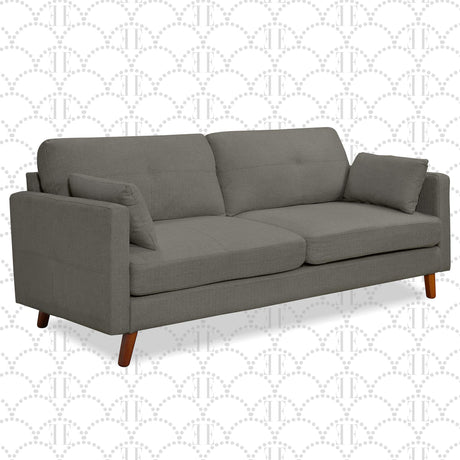 Alix Upholstered Living Room Sofa, Tufted Fabric Couch, Mid-Century Walnut Tapered Footers,