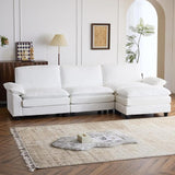 Sectional Sofa Modular Deep Seat Sofa Couch with Ottoman, Corduroy Sofa Sleeper Comfy Upholstered Furniture for Living Room, Apartment, Studio, Office, (4-Seat & 1-Ottoman, White)