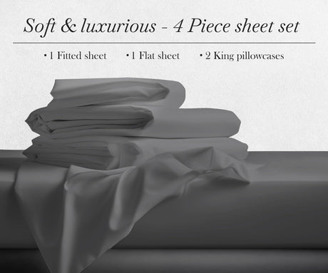 Luxury 100% Egyptian Cotton Sheets, King Bed Sheets, 4 Piece Deep Pocket King Size