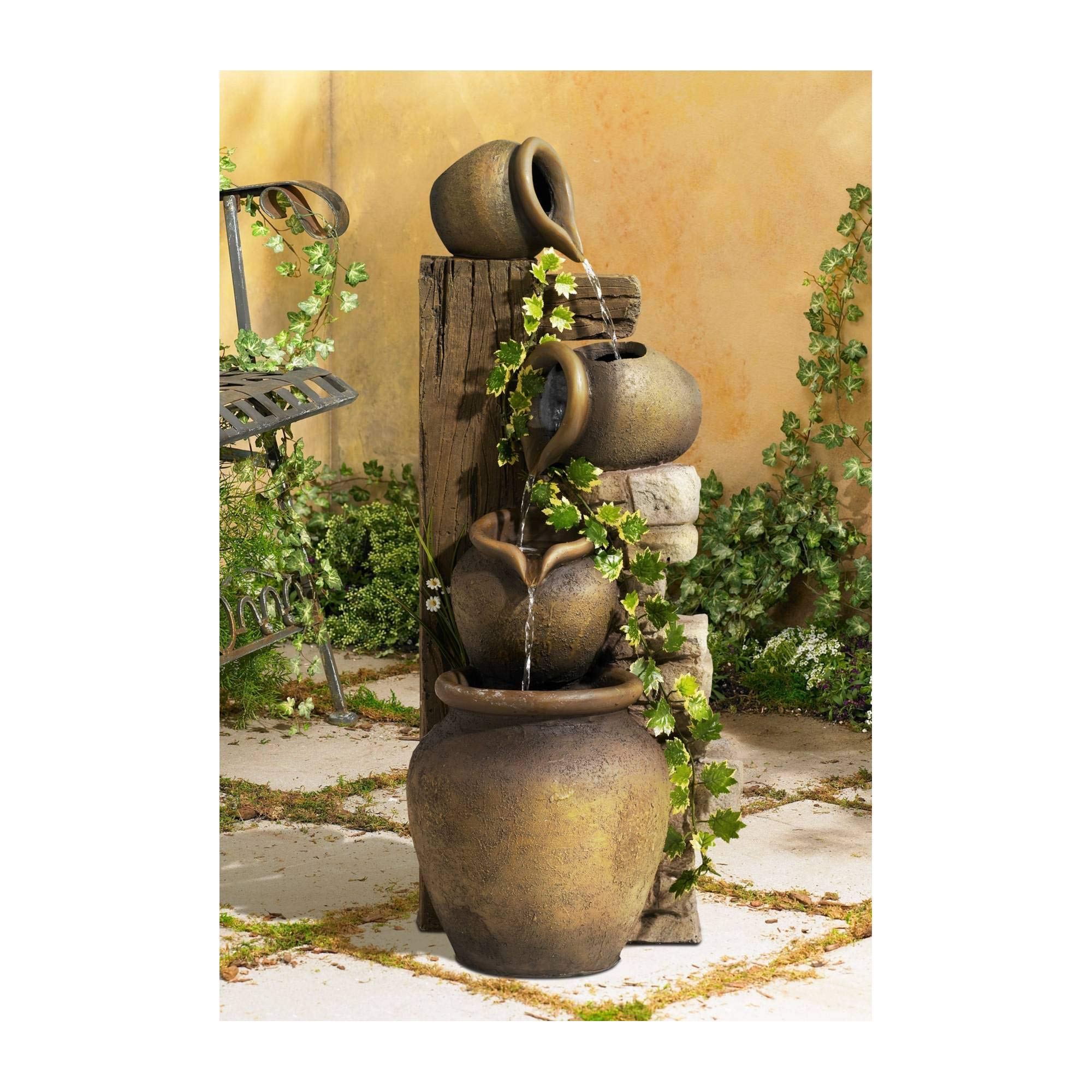 Cascading Rustic Outdoor Floor Three Jugs Fountain and Waterfalls 33" High Decor for Garden