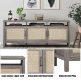 TV Stand, 62" Modern Boho Entertainment Center for TVs up to 65/70 Inches, Adjustable Shelves,