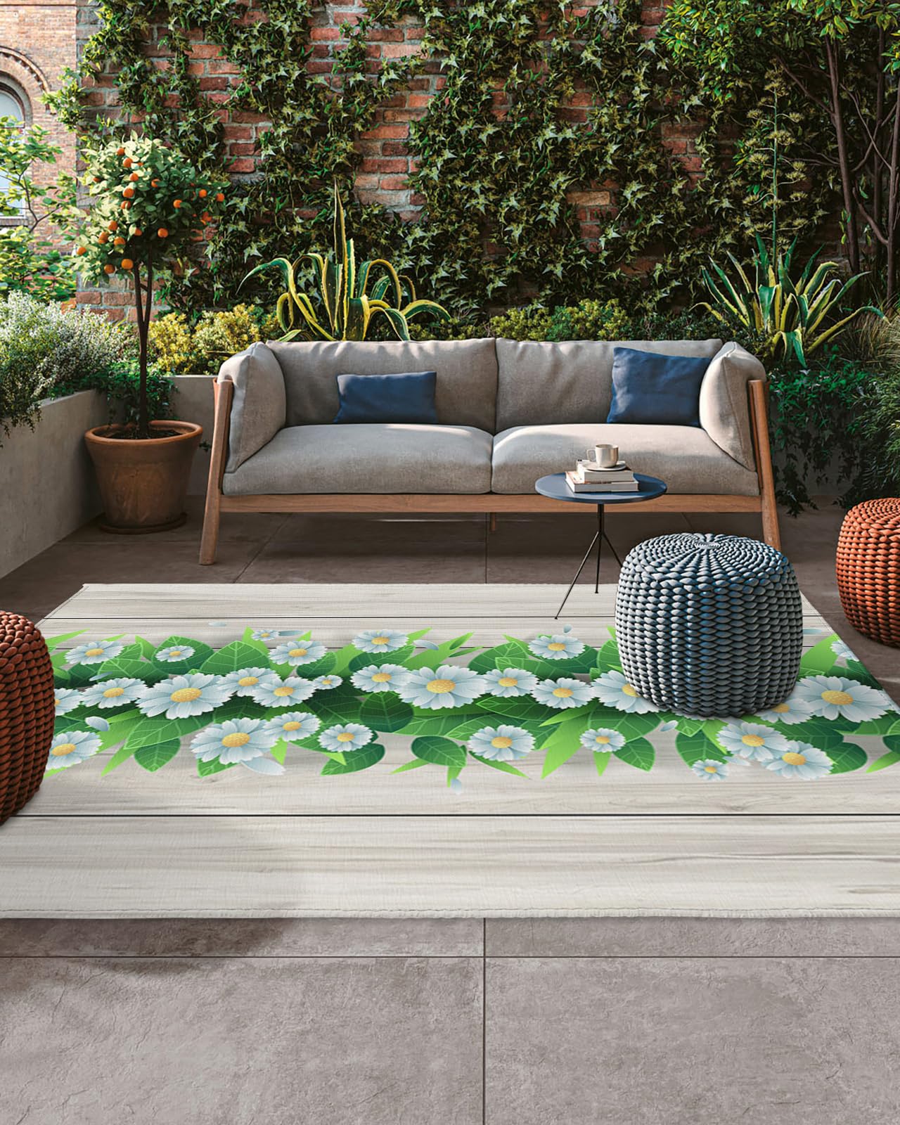 Outdoor Rug 6x9 ft Floral Plants Outdoor Large Area Rug