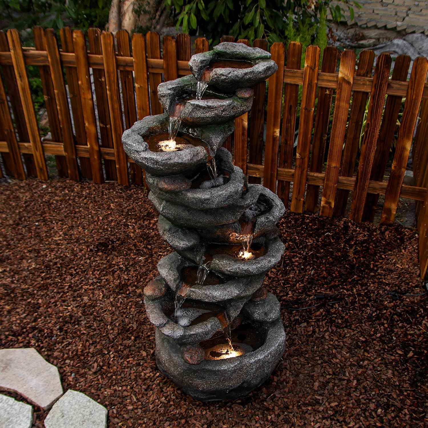 10-Tier Cascading Rock Water Fountain Outdoor Garden Waterfall Fountains Patio