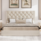 Queen Bed Frame with 4 Storage Drawers,Linen Upholstered Platform Bed Frame