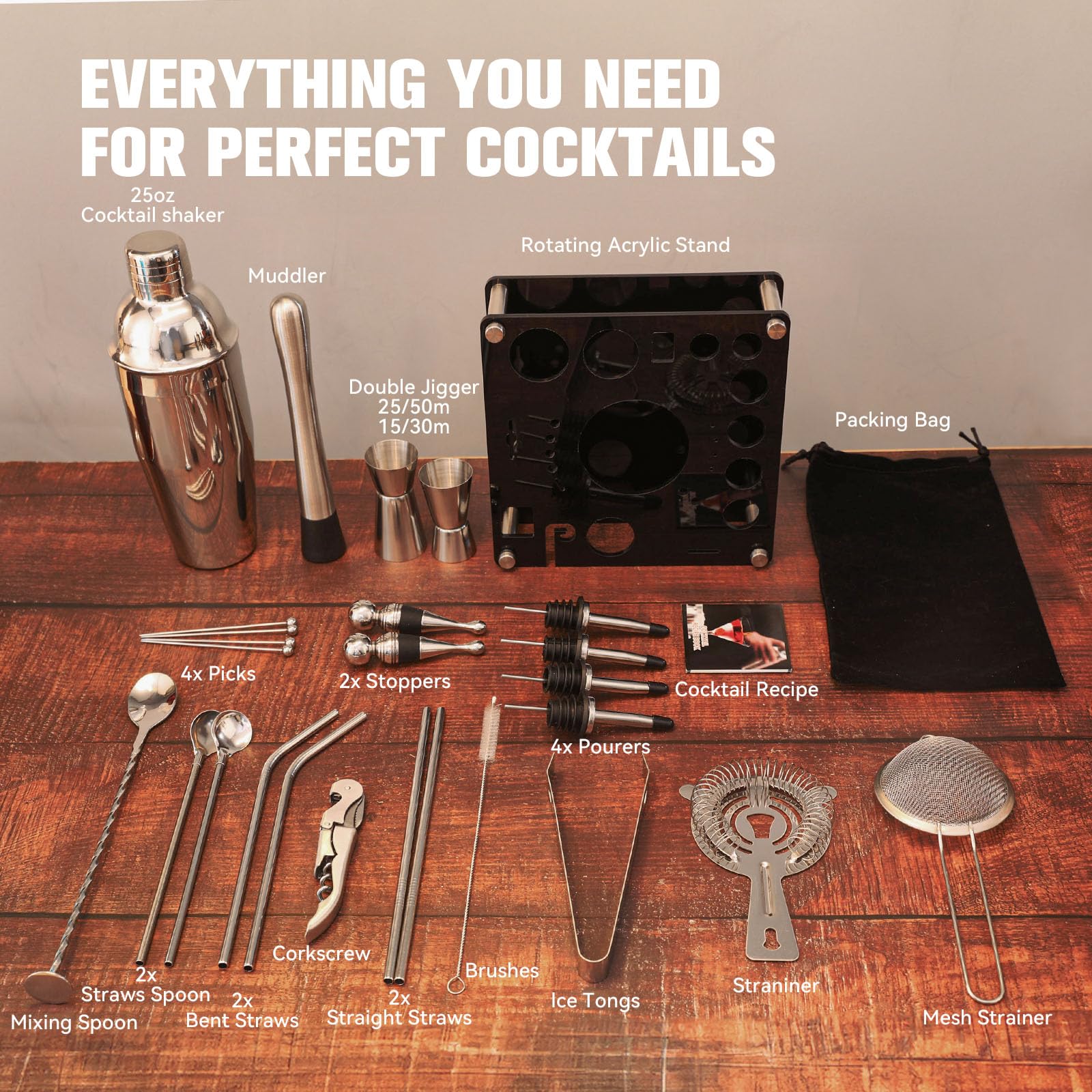 Mixology Cocktail Shaker Set - Complete 29-Piece Bartender Kit and Bar Tools
