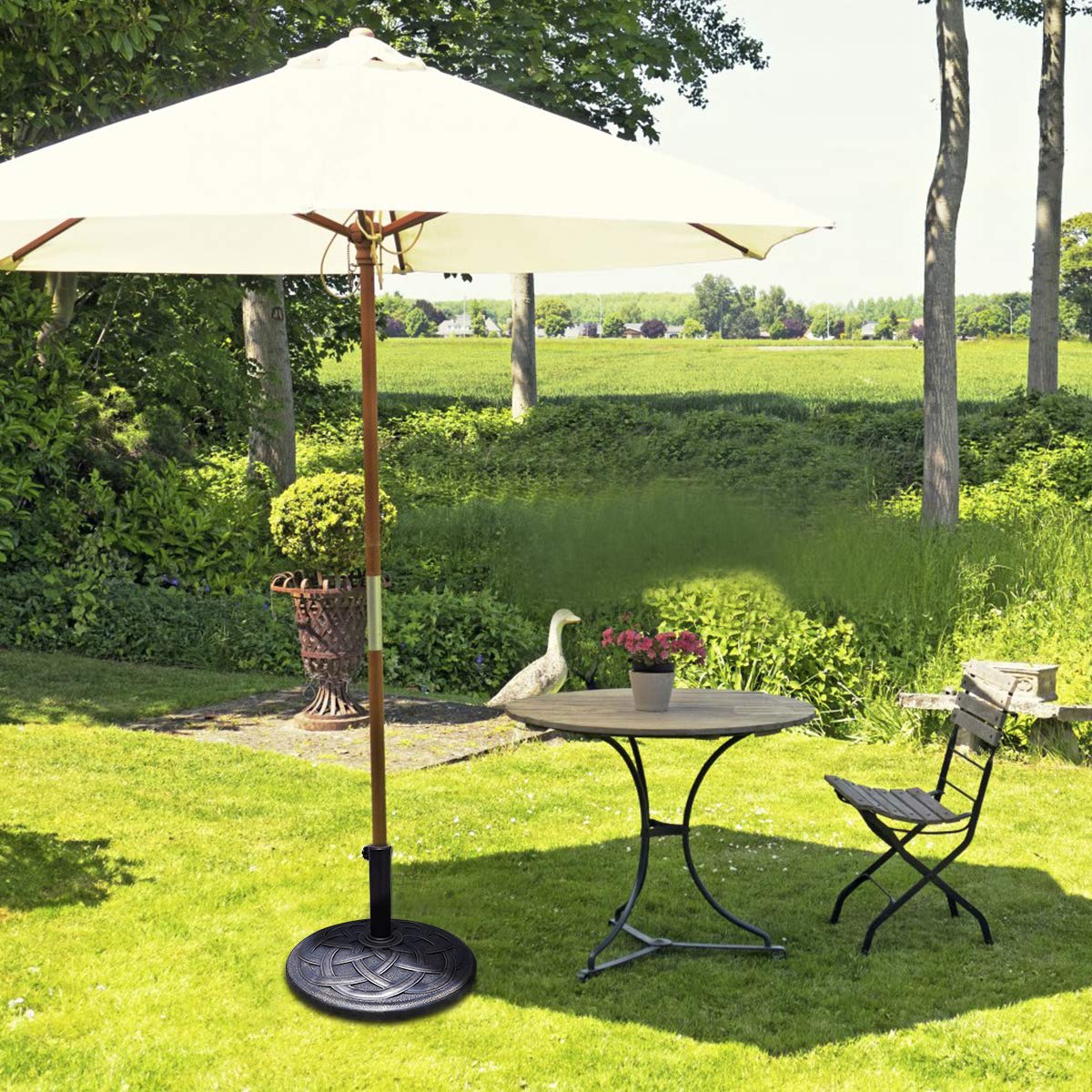 43lbs Patio Market Umbrella Base, Heavy Duty Outdoor Stand, Cast Iron Umbrella Holder