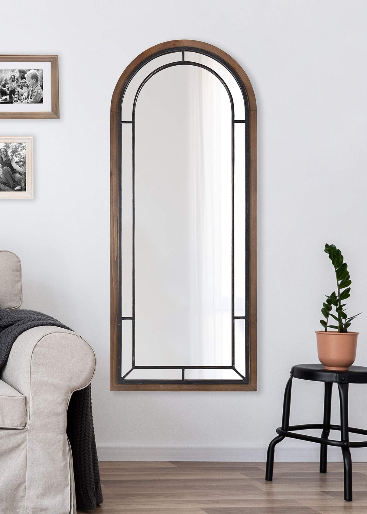 Audubon Farmhouse Wall Mirror, 20 x 48, Rustic Brown, Full Length Arched Mirror for Wall