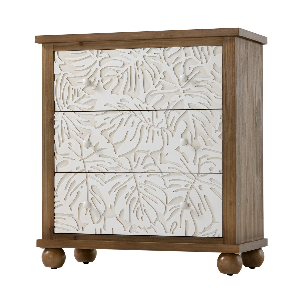 Drawer Dresser with Leaves Pattern Carved, Vintage French Country Chest Accent Cabinet,