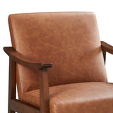 PU Leather Accent Chair, Mid-Century Modern Armchair with Solid Wood Legs, Reading