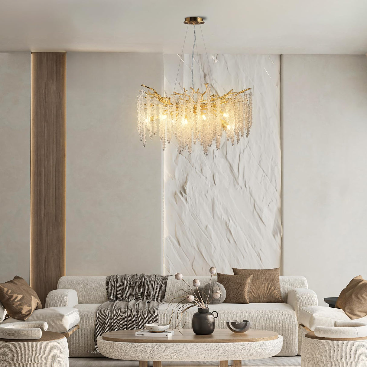 Modern Crystal Chandeliers for Dining Room, Gold Round Tree Branches Chandelier,