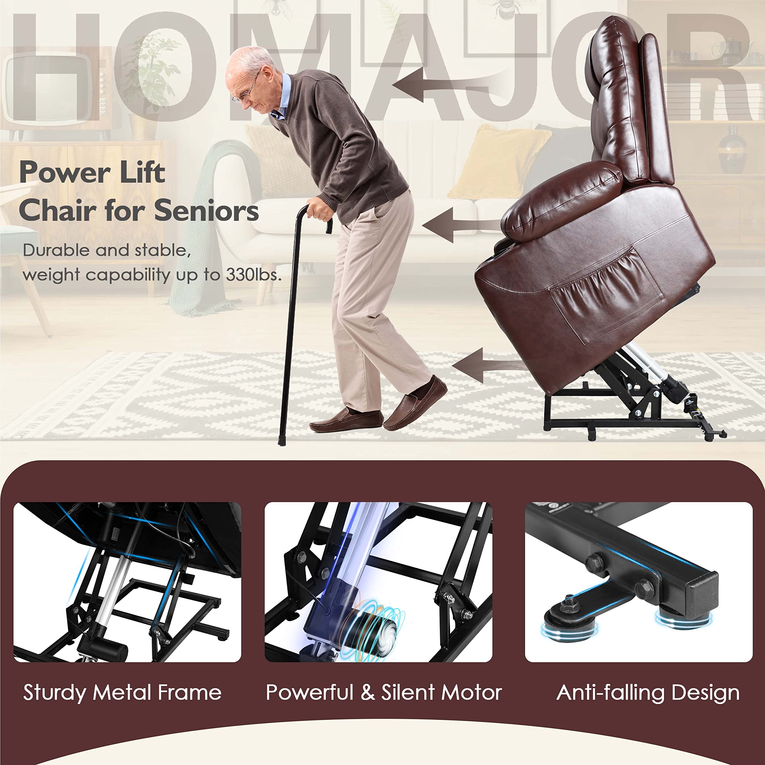 EaseMotion Power Lift Recliner Chair – Cup Holders & Wired Control