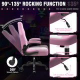 Ergonomic Gaming Chair with Lumbar Support - Pink Leather High-Back Office Chair