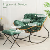 Indoor Rattan Rocking Chair with Footstool, Giant Lazy Lounge Chair Removable Padded