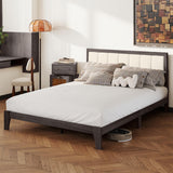 Queen Size Upholstered Platform Bed Frame with Wooden Slats - Charcoal Gray