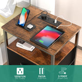 Nightstand with Charging Station, Bedside Table LED Night Stand