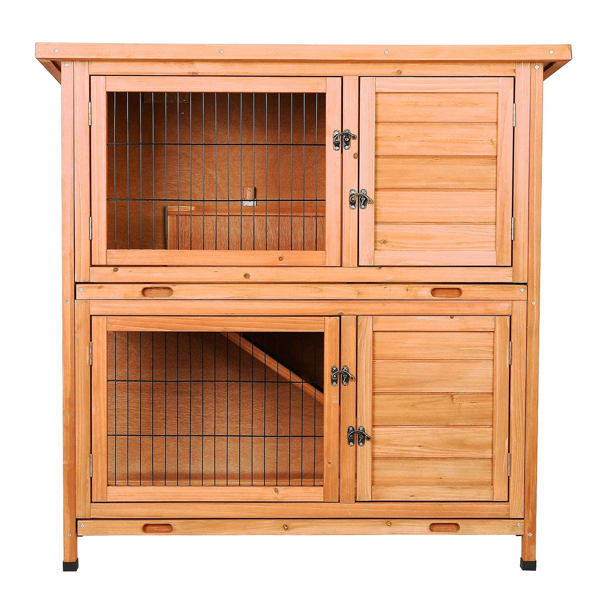 41" 2 Story Wooden Rabbit Hutch with Ventilation Door & Removable Trays, Indoor