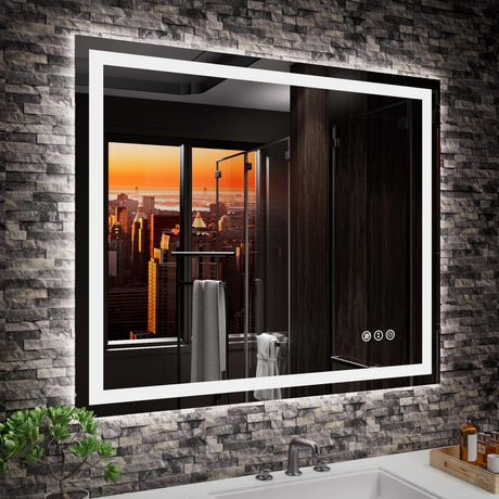 LED Mirror for Bathroom 36"x 30" with Front Light and Backlit, Stepless