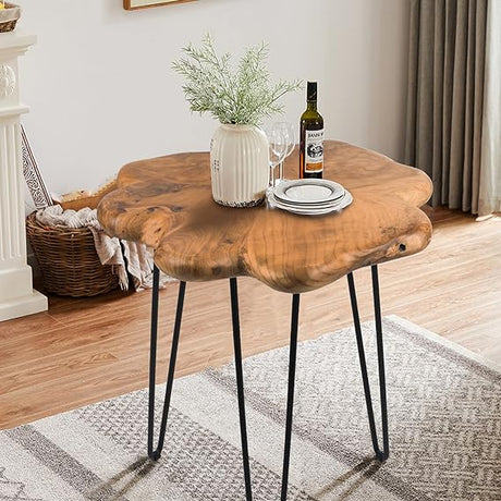 Mushroom Side Table, 18.9 inch Tall Live Edge Wood Stool