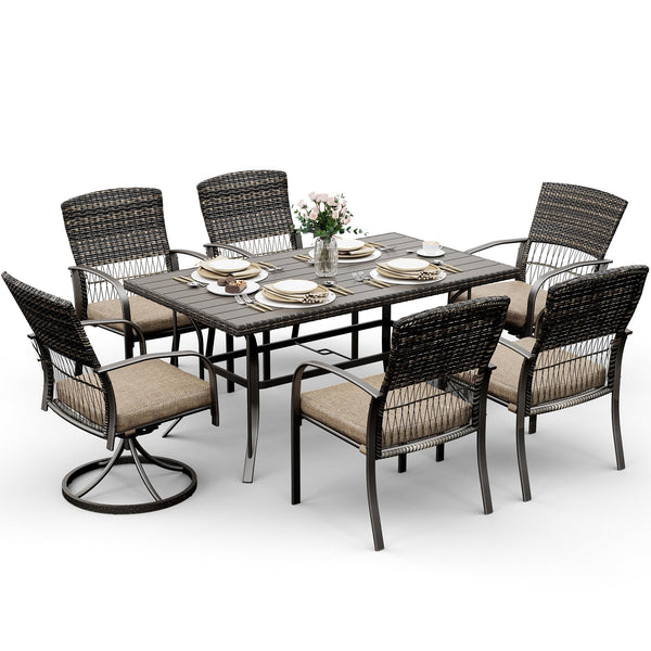 7 Piece Patio Dining Set for 6,Outdoor Wicker Furniture Set for Backyard Garden Deck
